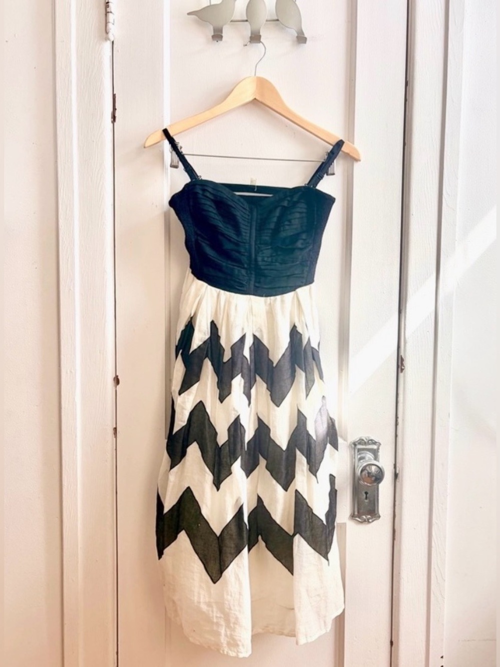 Anthropologie Black & White Midi Dress with Chevron Skirt